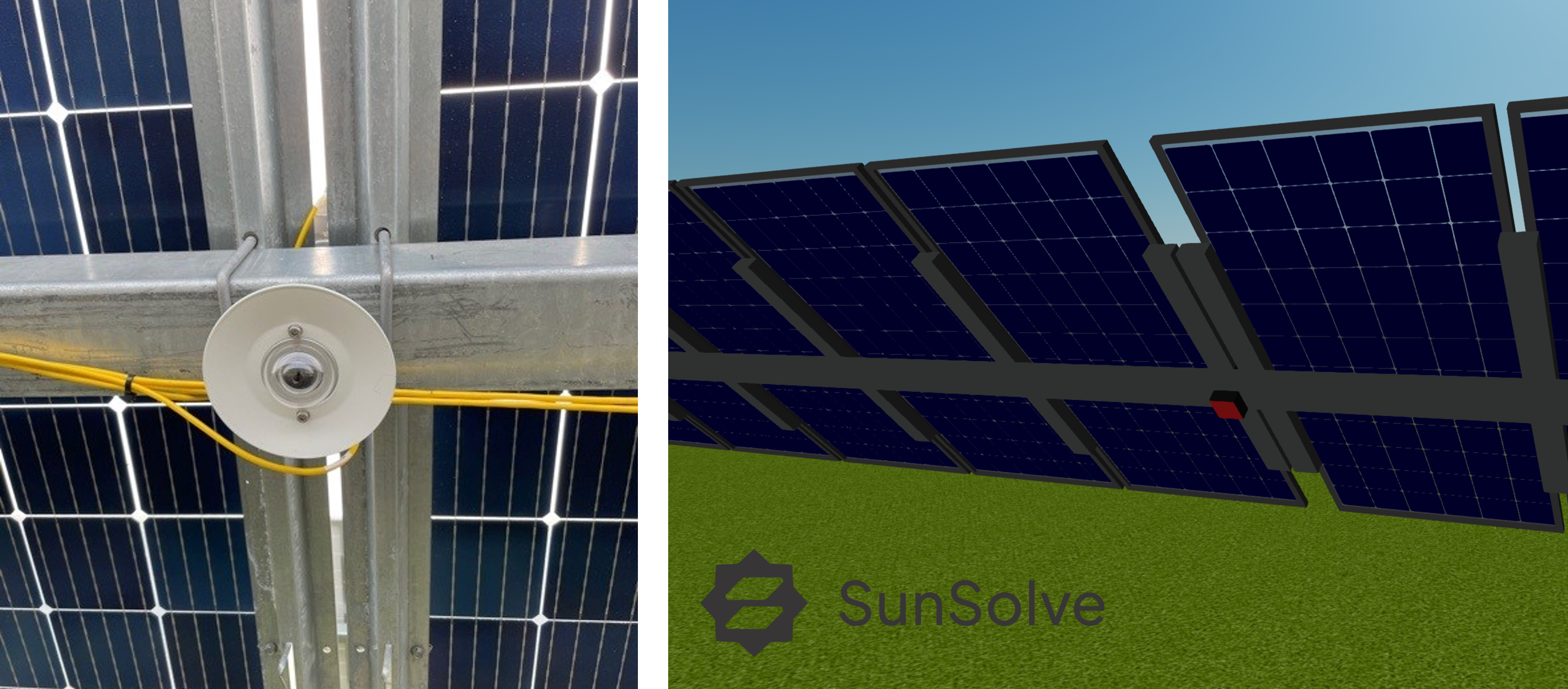 背面 POA 传感器：现场照片（左）和 SunSolve 重建模型（右）